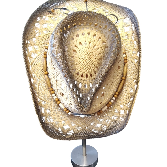 CLEARANCE SALE!! Woven Tan Western Hat with Beaded Band - Picture 6 of 6